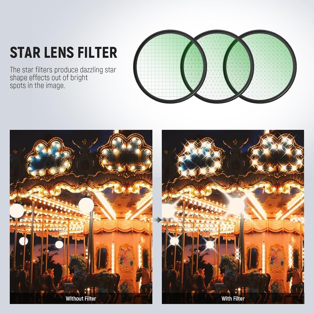 NEEWER 82mm 3\'lü Yıldız Filtre Kiti (4, 6, 8 Noktalı)