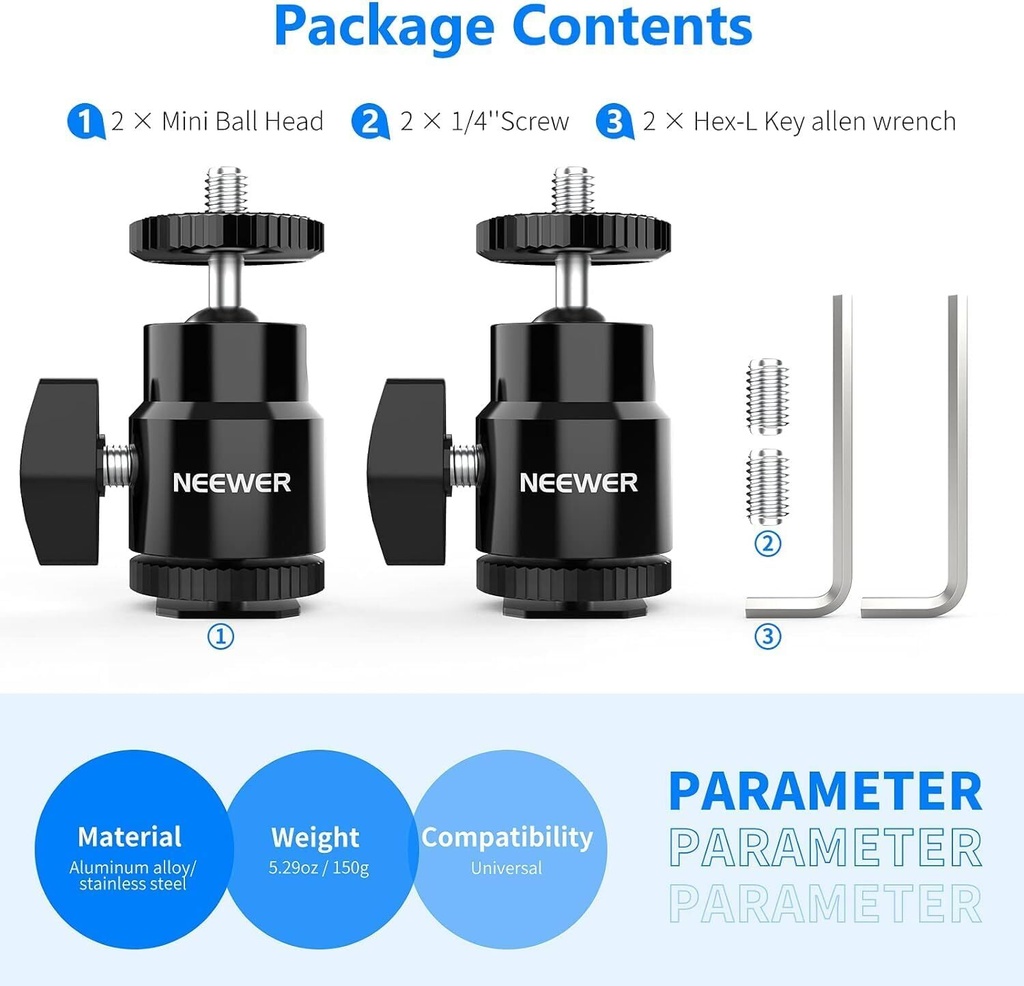 NEEWER ST-17 1/4'' Kamera Hot Shoe Adaptör Seti (2'li Paket)