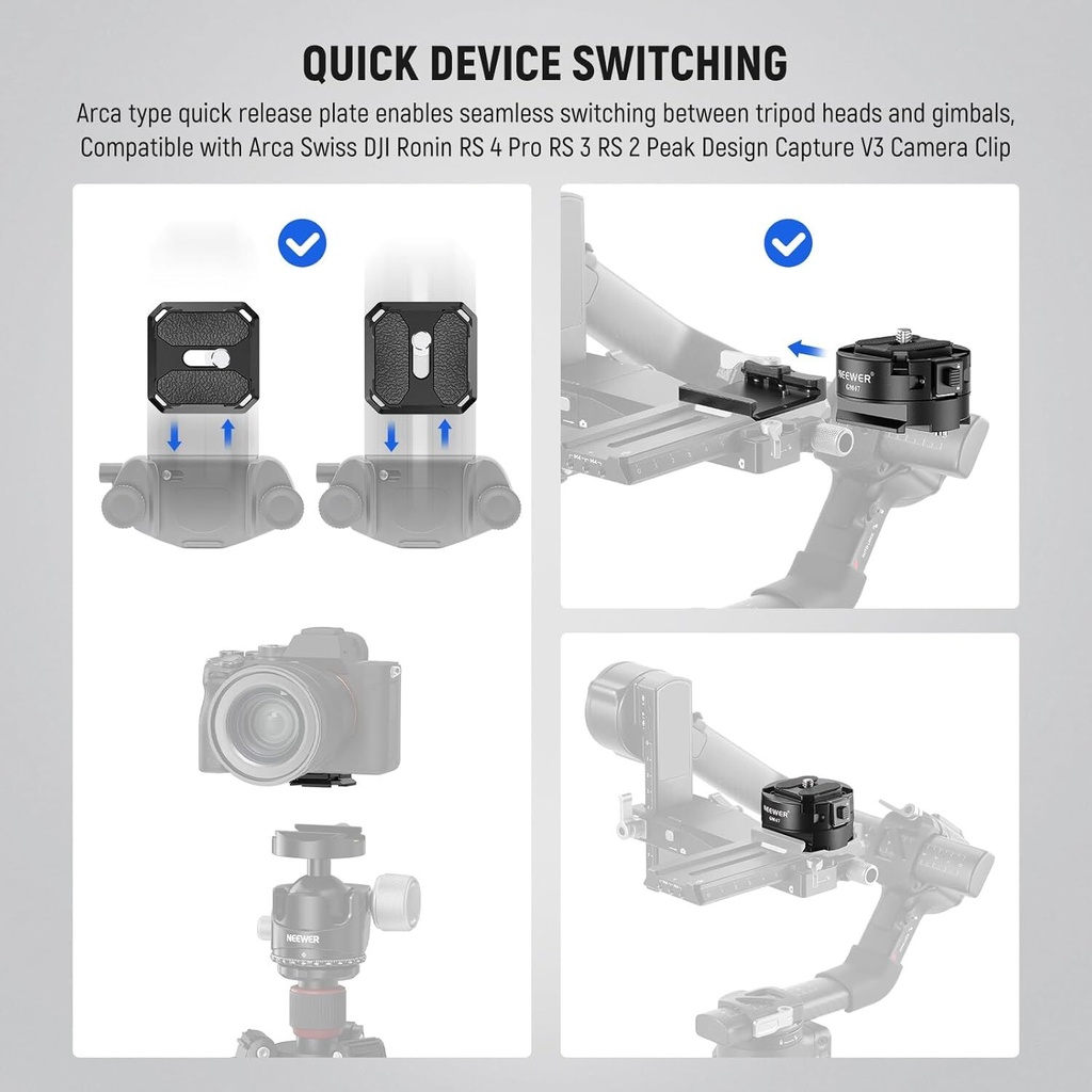 NEEWER GM47 Kamera Quick Release Plate Kiti (Ronin RS & PD Capture Uyumlu, Otomatik Kilit)