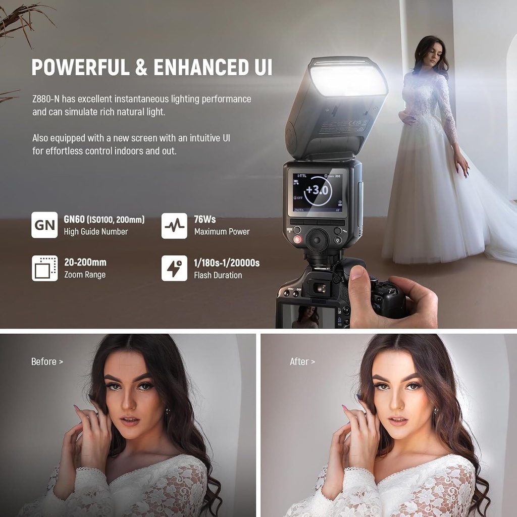 Neewer Z880-N TTL Nikon Uyumlu 76W Akülü Tepe Flaşı