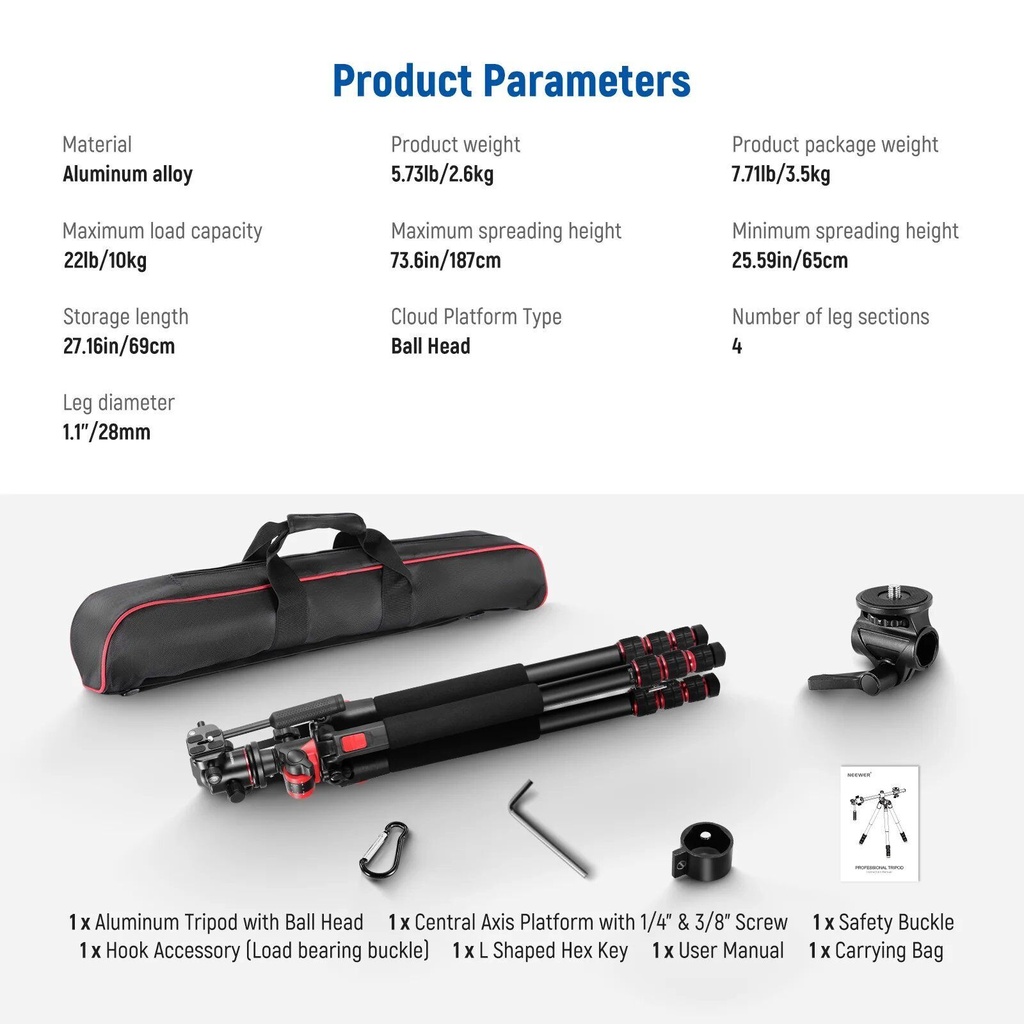 Neewer TP-27 Yatay Kollu Tripod