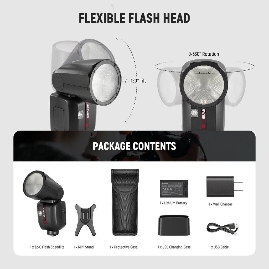 Neewer Z2PRO-C Canon Uyumlu 76W Yuvarlak Kafa Akülü Tepe Flaşı