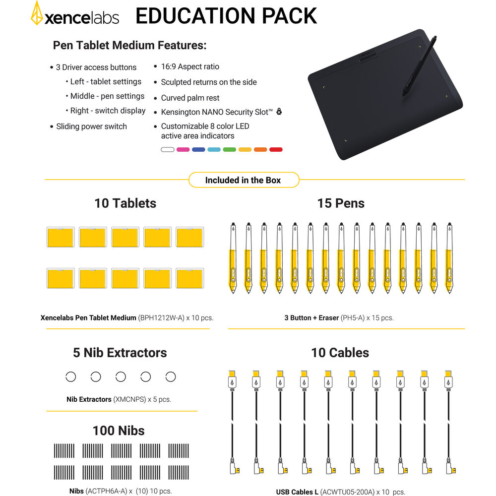 Xencelabs Pen Tablet Grafik Tablet Medium Education Pack