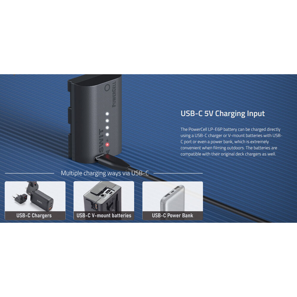 SWIT PowerCell LP-E6P USB-C Kamera Bataryası (Canon Uyumlu, 2200mAh)