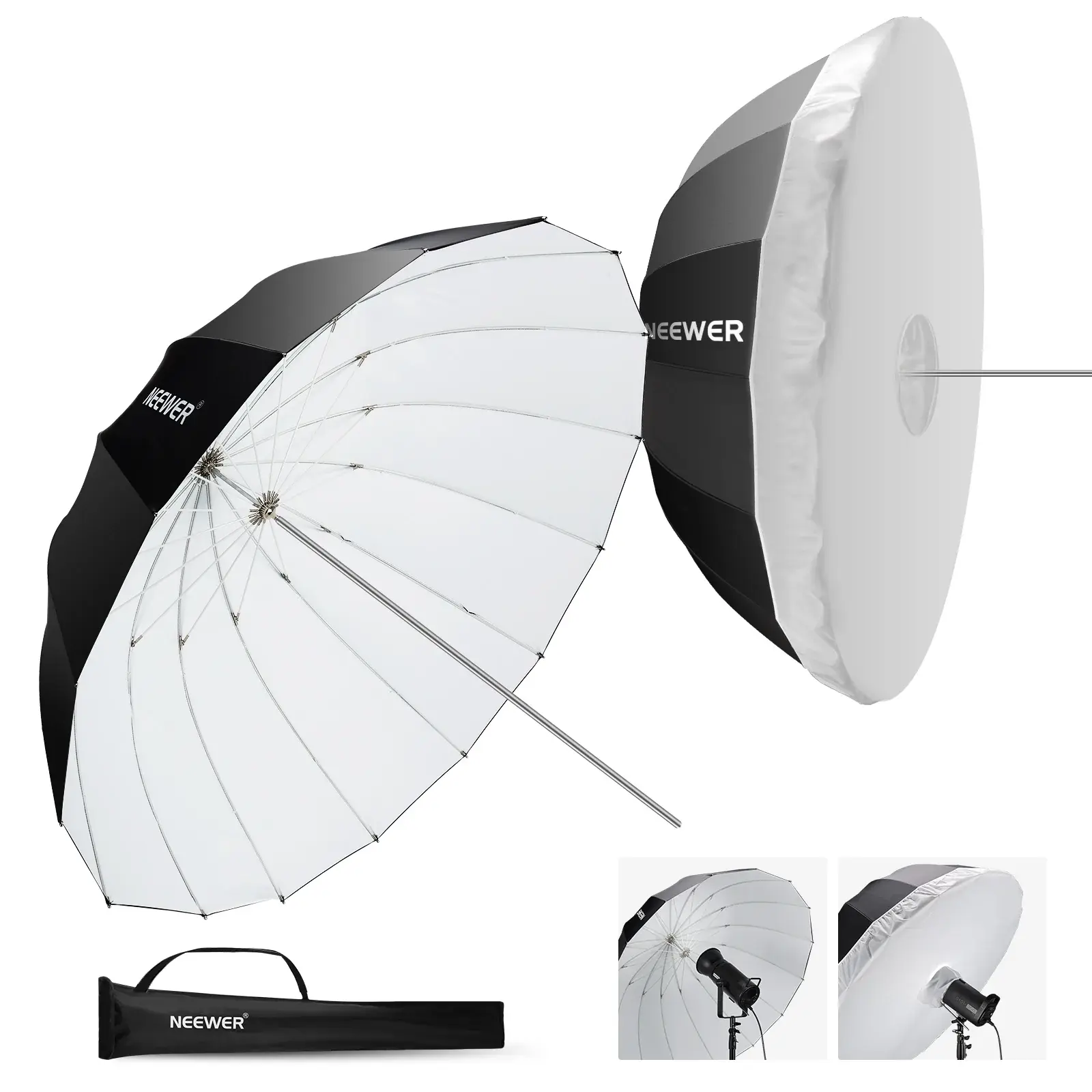 [NWR-NS4U] Neewer 180cm (71'') Siyah/Beyaz Parabolik Şemsiye + Difüzör