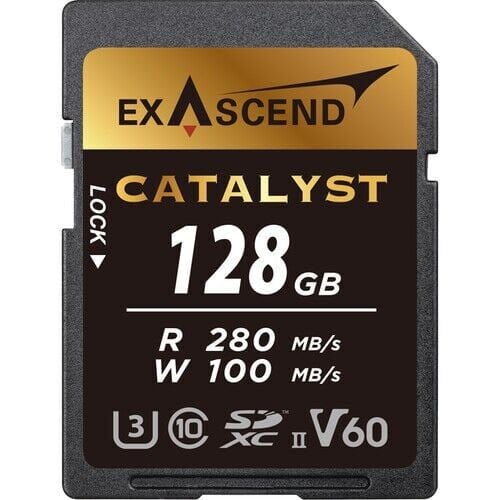[EX128GSDV60‑S] Exascend Catalyst 128 GB V60 UHS II SD 280Mb/S Read - 100Mb/S Write
